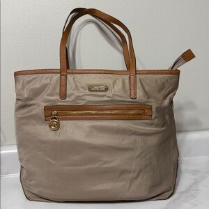 Michael Kors Beige and Brown Leather-Trim Tote